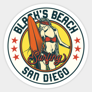 Vintage Surfing Badge for Black's Beach, San Diego Sticker